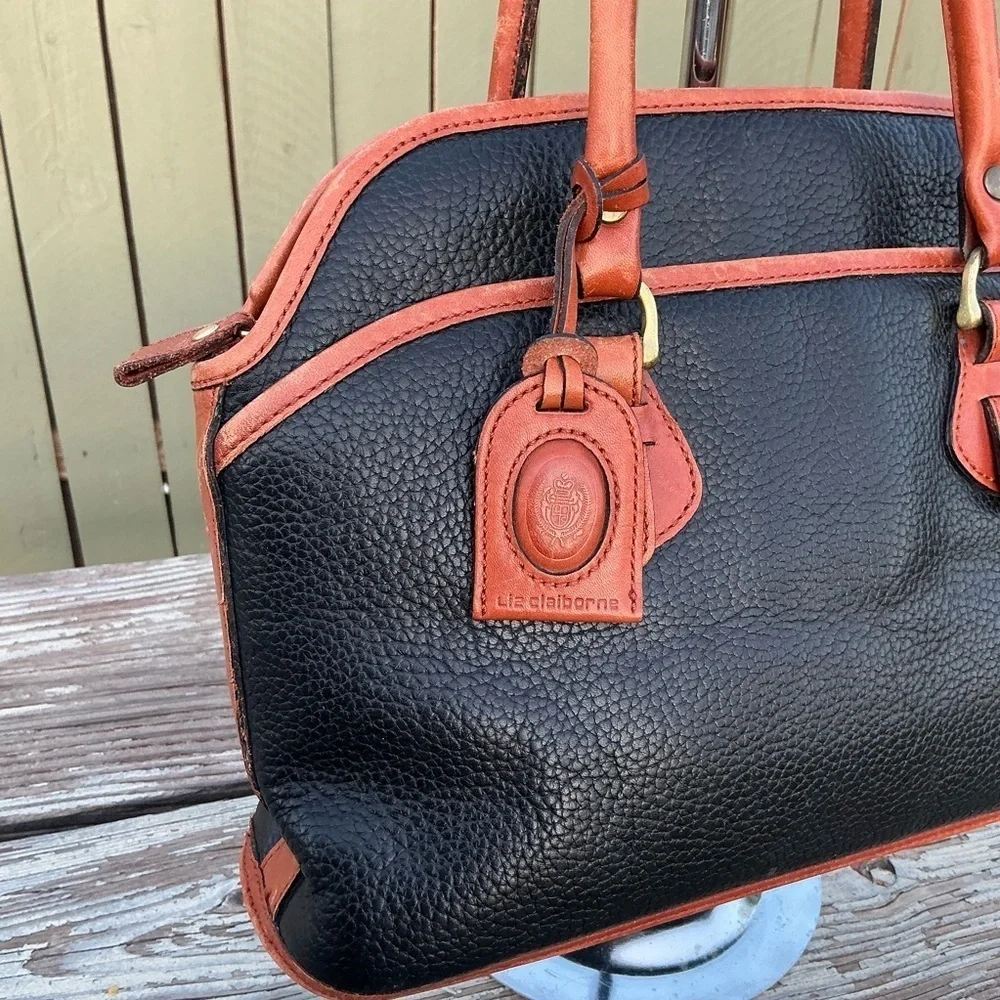 Vintage 80s Liz Claiborne Blue Pebbled Leather Handbag